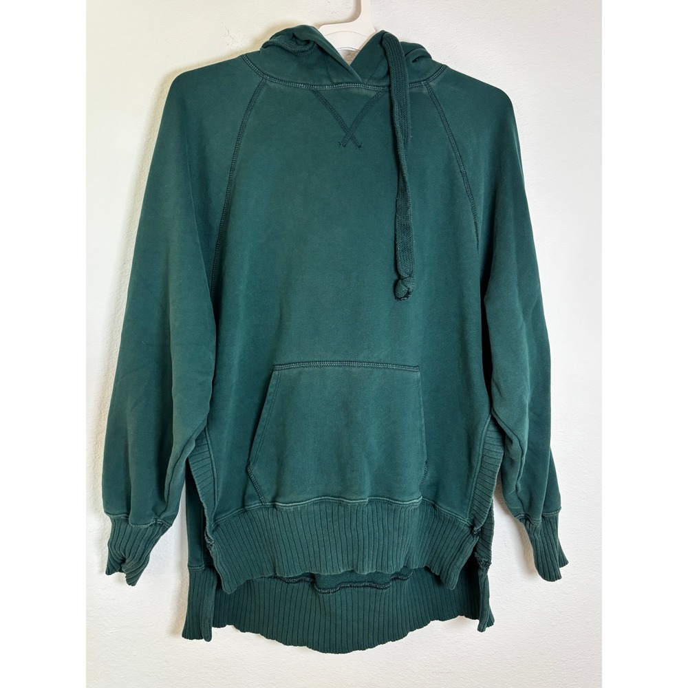 American Eagle Forest Green Ribbed Side Slit Oversized Hoodie Sweatshirt Medium